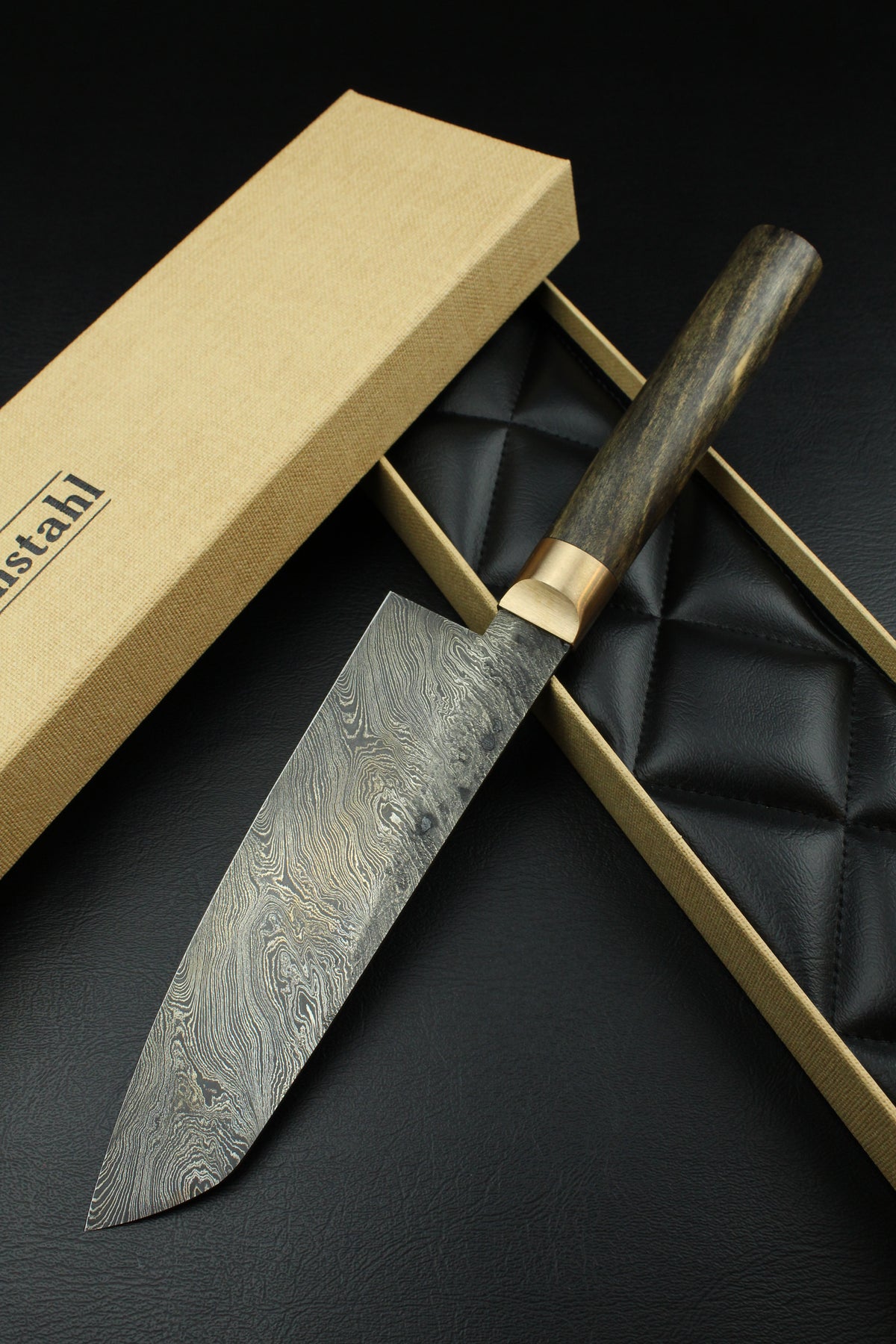 Damast-Santoku 300L Torsion Schwarzes Ebenholz Oval