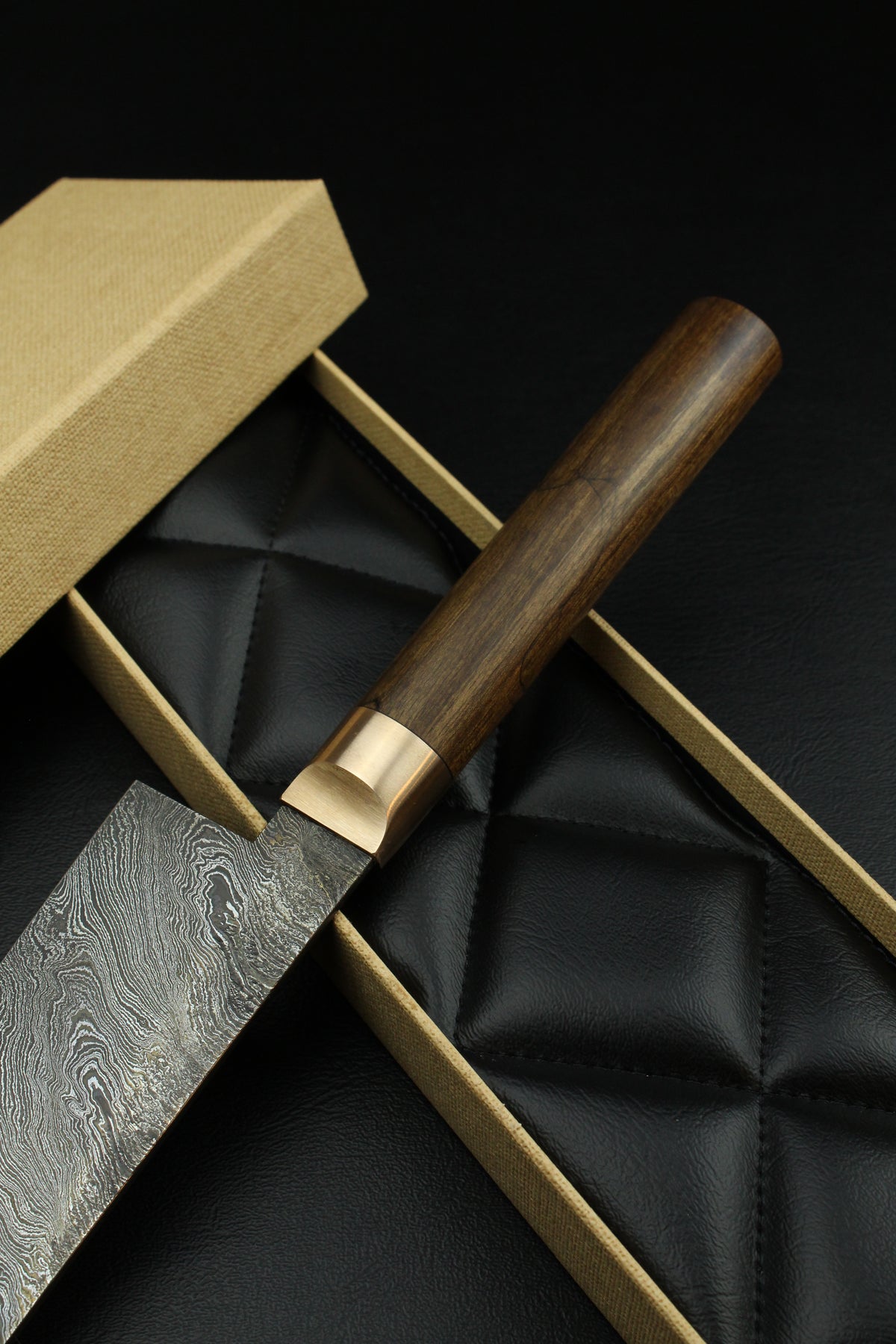 Damast-Santoku 320L Torsion aus deutschem Walnussholz