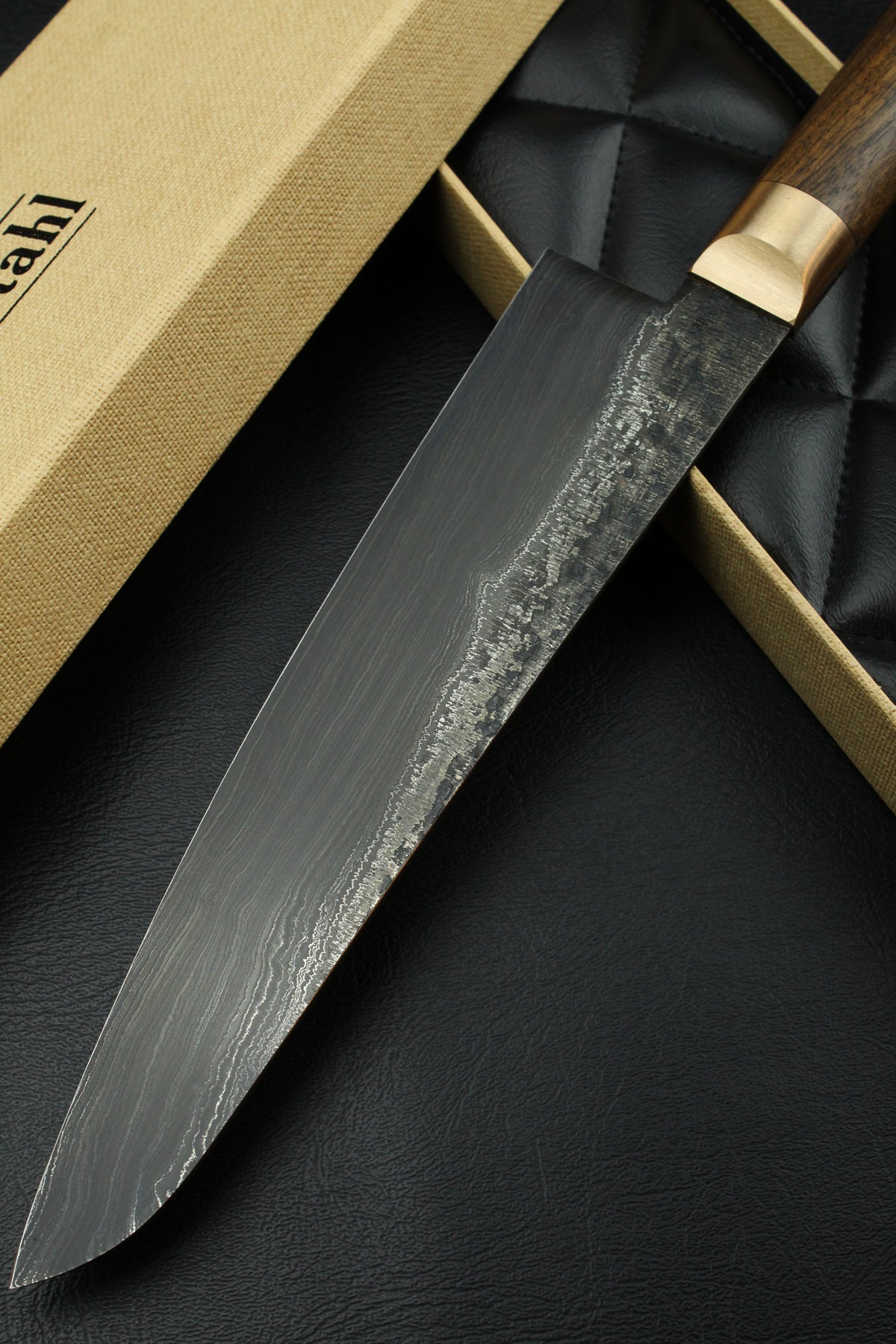 Damascus-Gyuto 500L aus deutschem Walnussholz