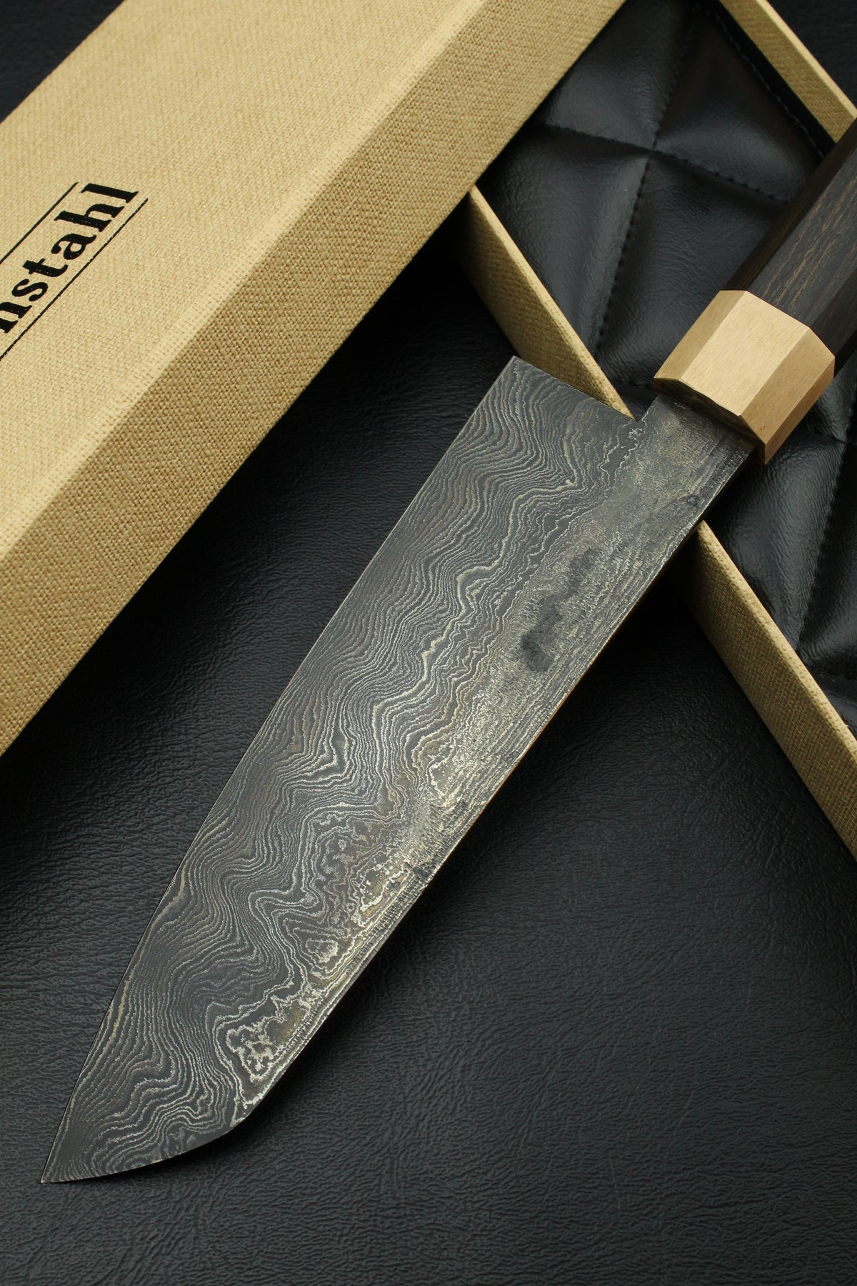 Damast-Santoku 320L Schwarzes Ebenholz Achteck
