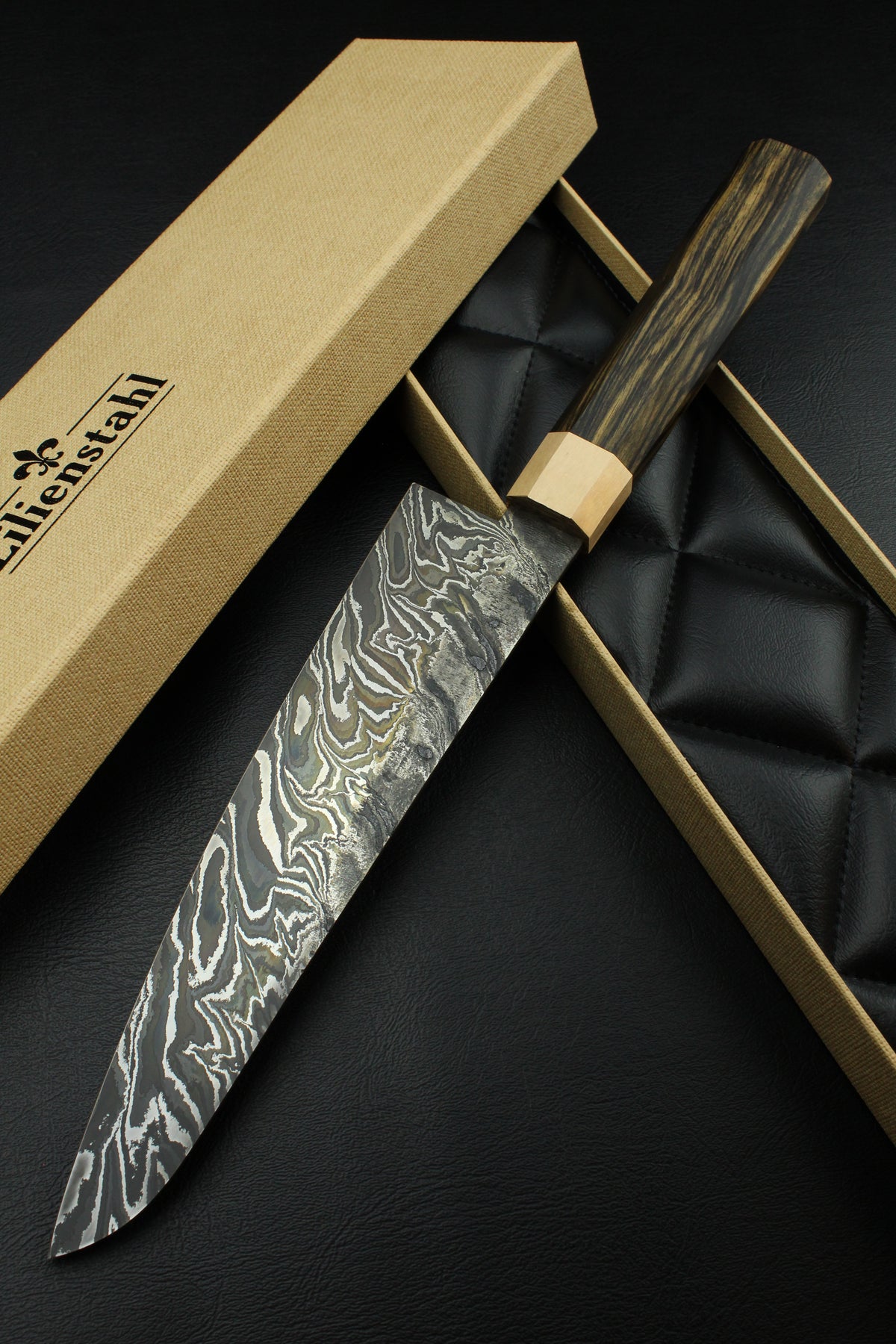 Damast-Gyuto B&W Ebenholz Achteck