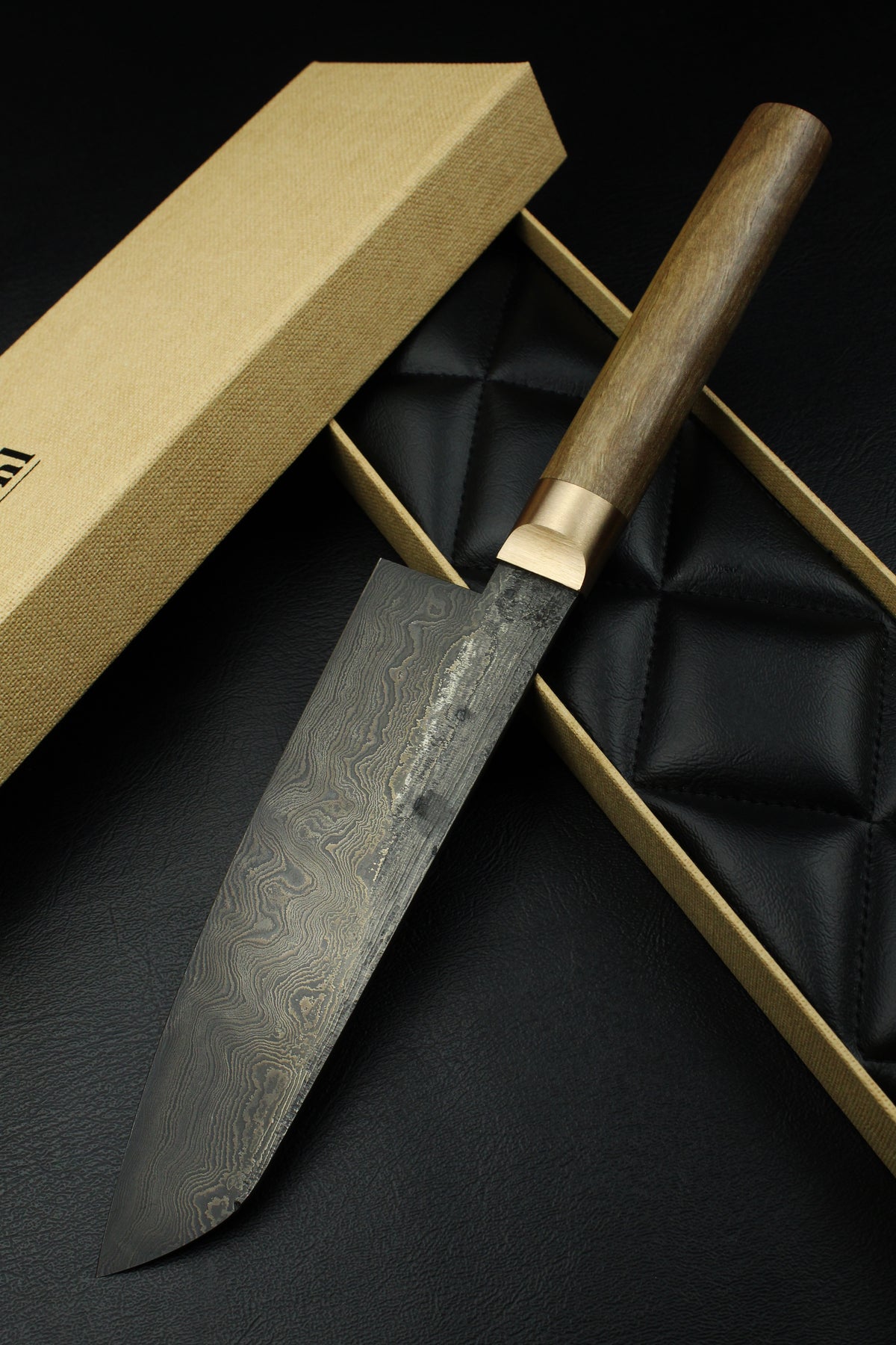 Damast-Santoku Patina 320L Walnuss Oval