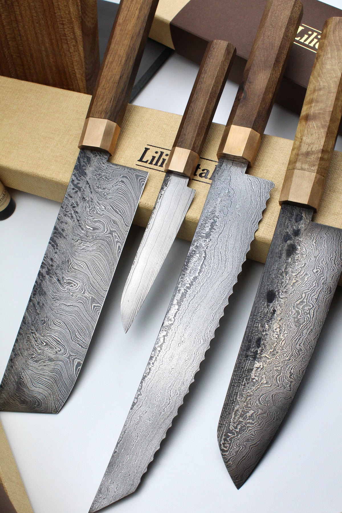 Premium-Messer-Set Achteck Nussbaum