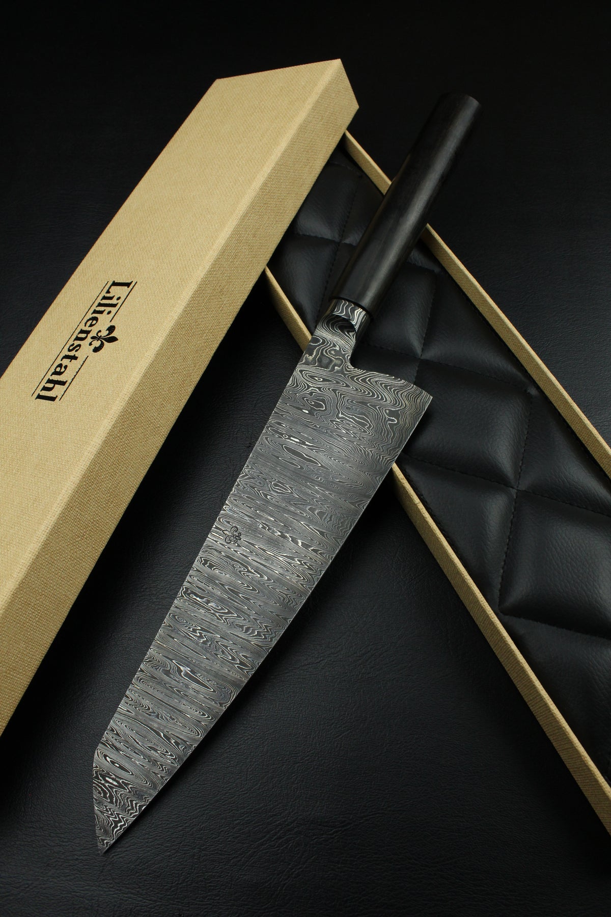 Gyuto 235 Schwarz Ebenholz dunkles Damast