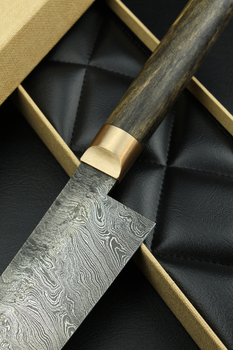 Damascus Santoku 300L Torsion Black Ebony Oval