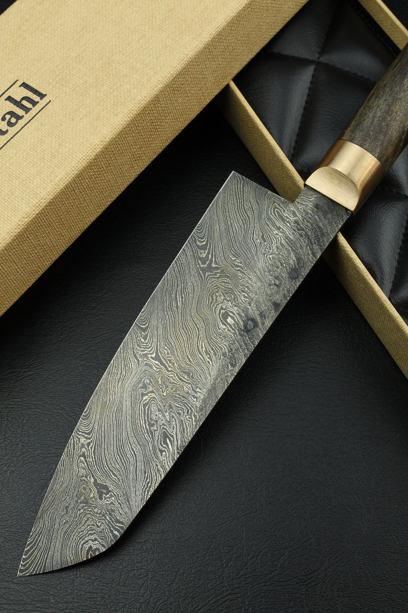 Damascus Santoku 300L Torsion Black Ebony Oval