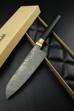 Damascus Santoku 500L Black Ebony Oval