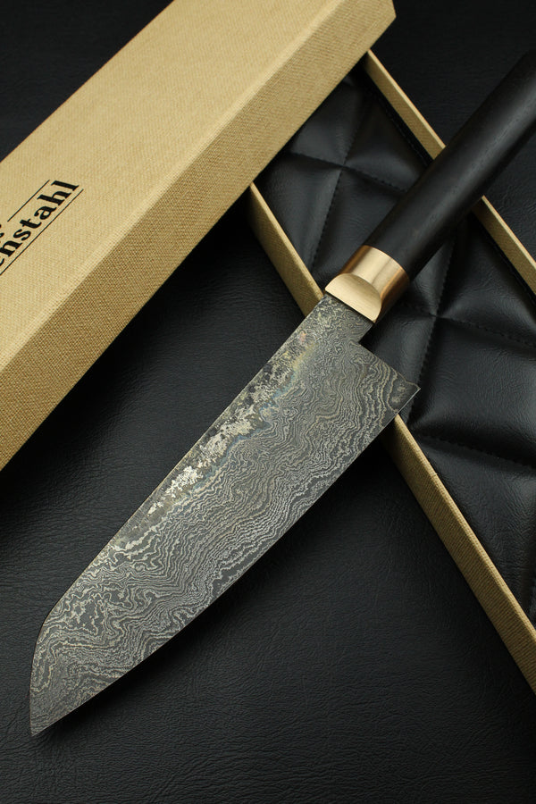 Damascus Santoku 500L Black Ebony Oval