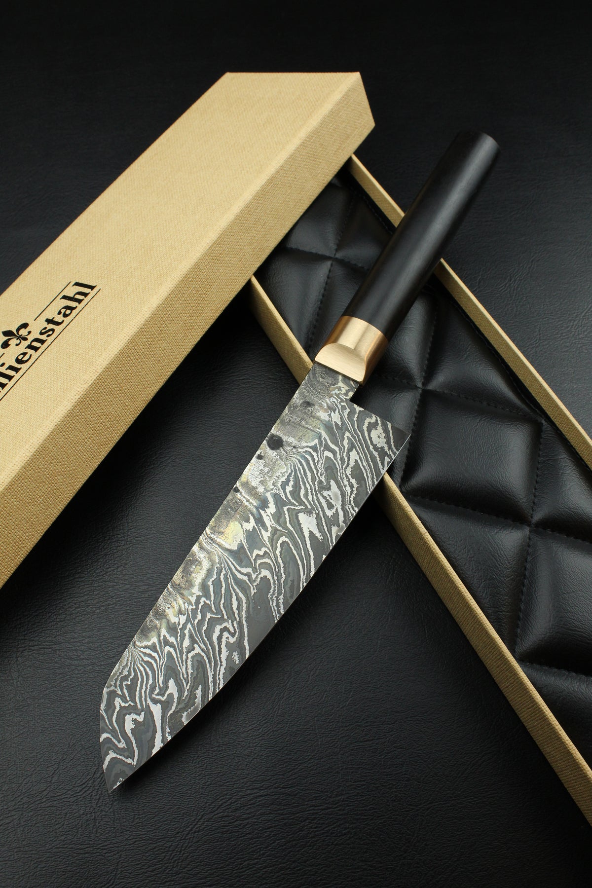 Damast-Santoku Schwarzes Ebenholz Oval