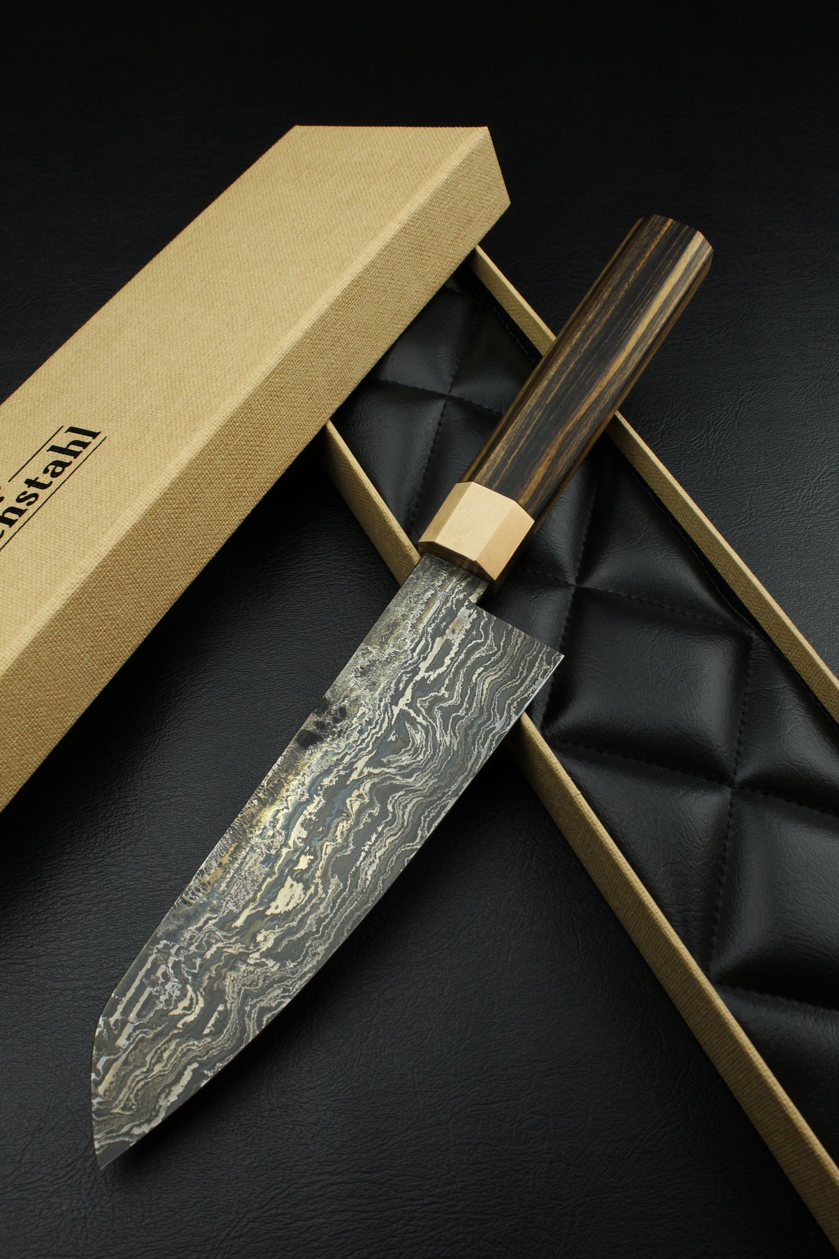 Damast-Santoku HK B&W Ebenholz Achteck