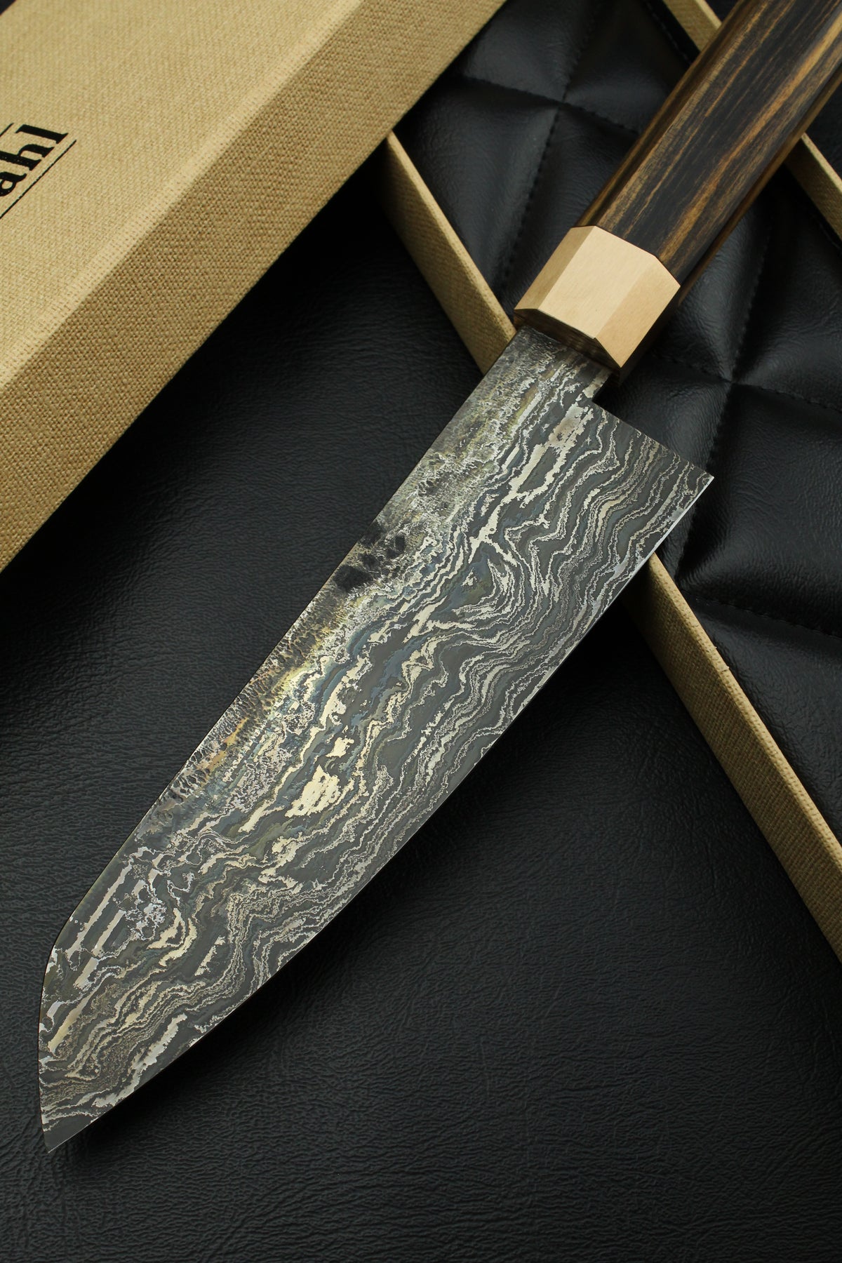 Damast-Santoku HK B&W Ebenholz Achteck