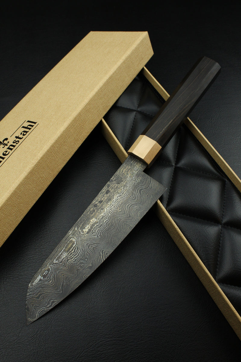 Damascus Santoku 320L Black Ebony Octagonal