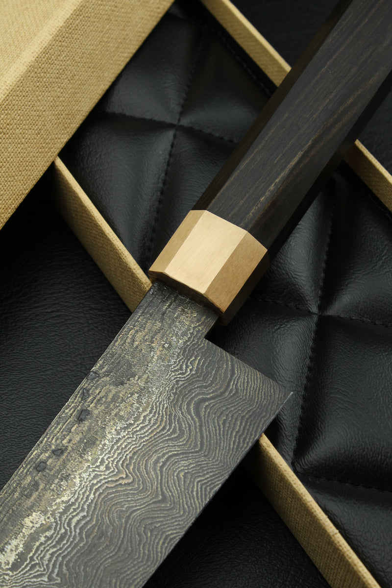 Damascus Santoku 320L Black Ebony Octagonal