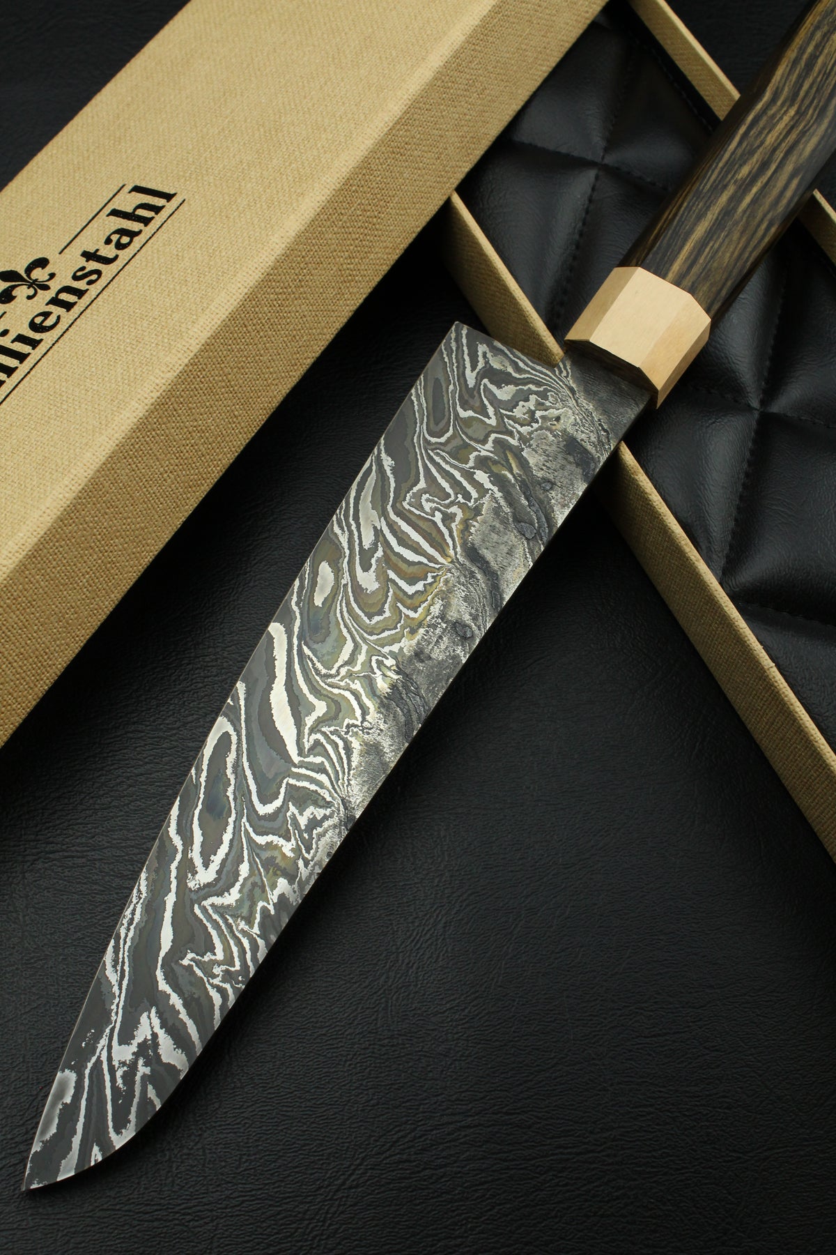 Damast-Gyuto B&W Ebenholz Achteck