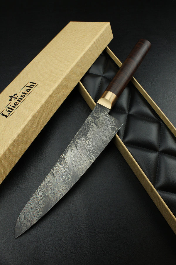 Damascus Gyuto Torsion Ringed Gidgee Oval