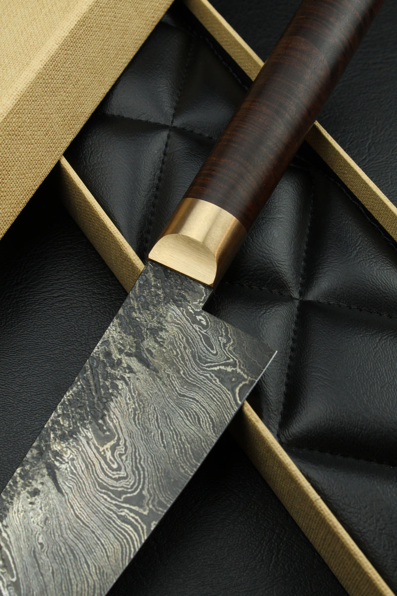 Damascus Gyuto Torsion Ringed Gidgee Oval