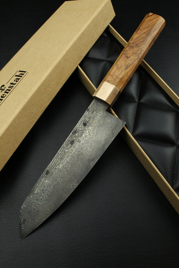 Damascus Santoku 320L Olive Octagonal