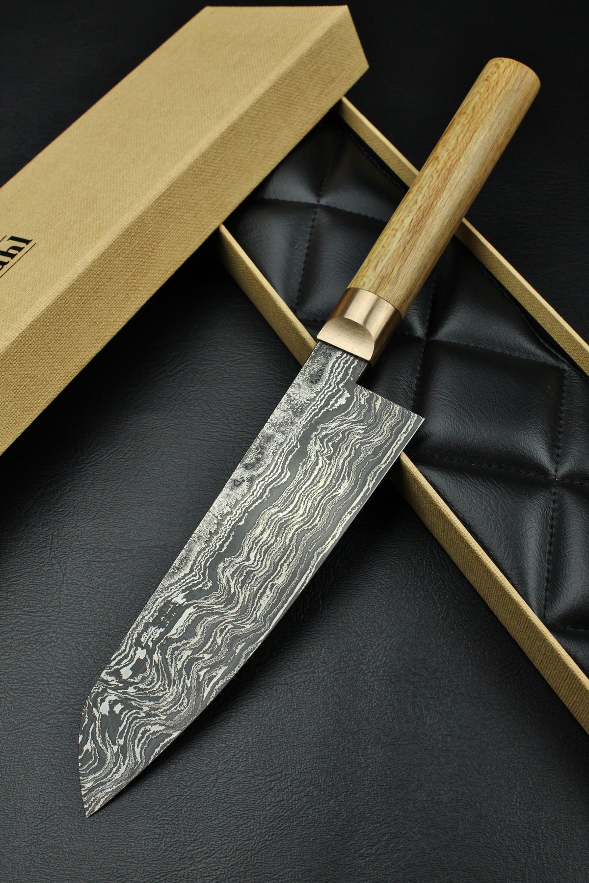 Damast-Santoku HK Buchenholz