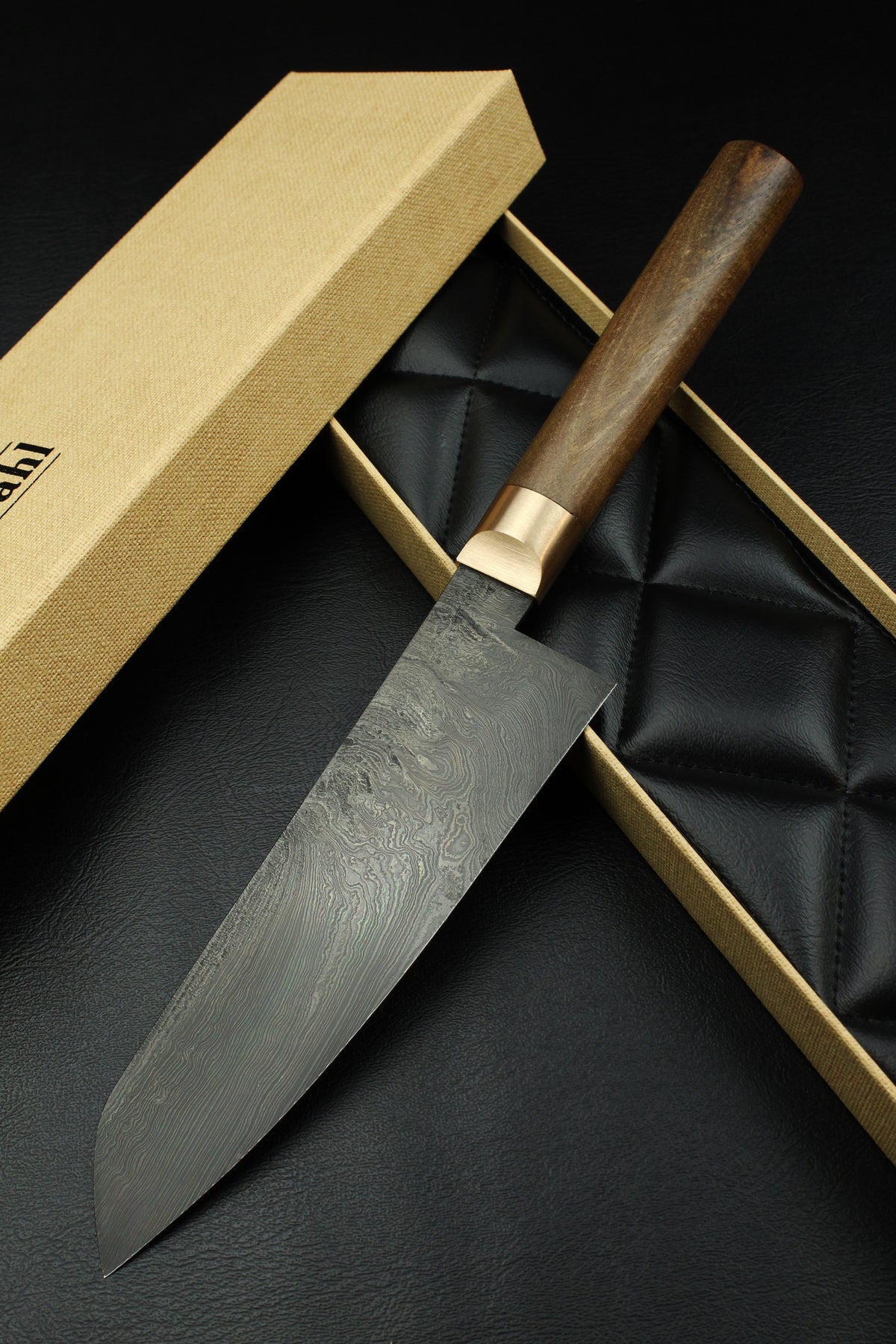 Damast-Santoku HL Torsion Walnuss