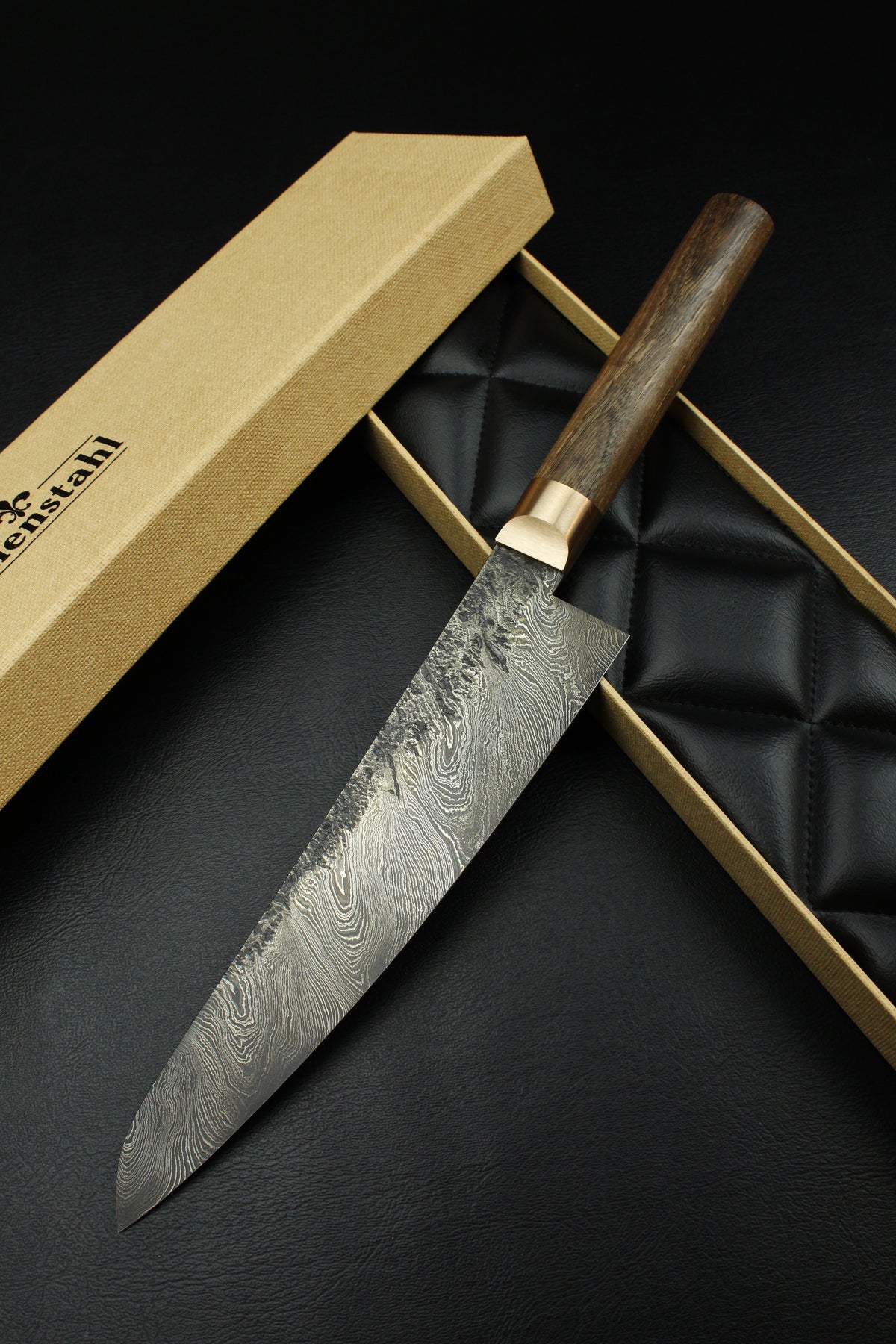 Gyutoknife Damaststahl HL Torsion-Walnuss