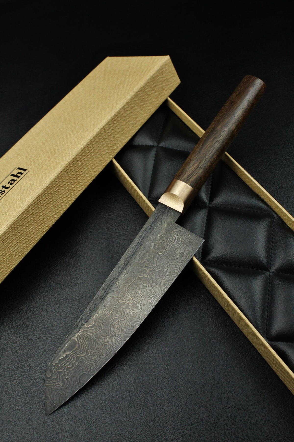 Damast-Santoku Patina 320L Walnuss Oval